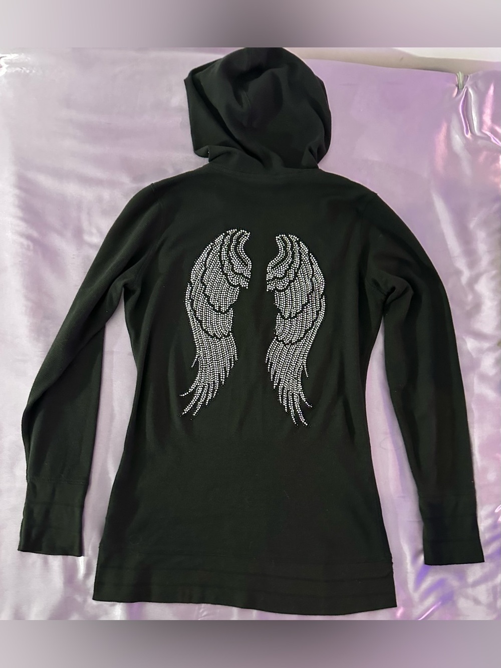 Y2K rhinestone angel wings black thermal mcbling Large